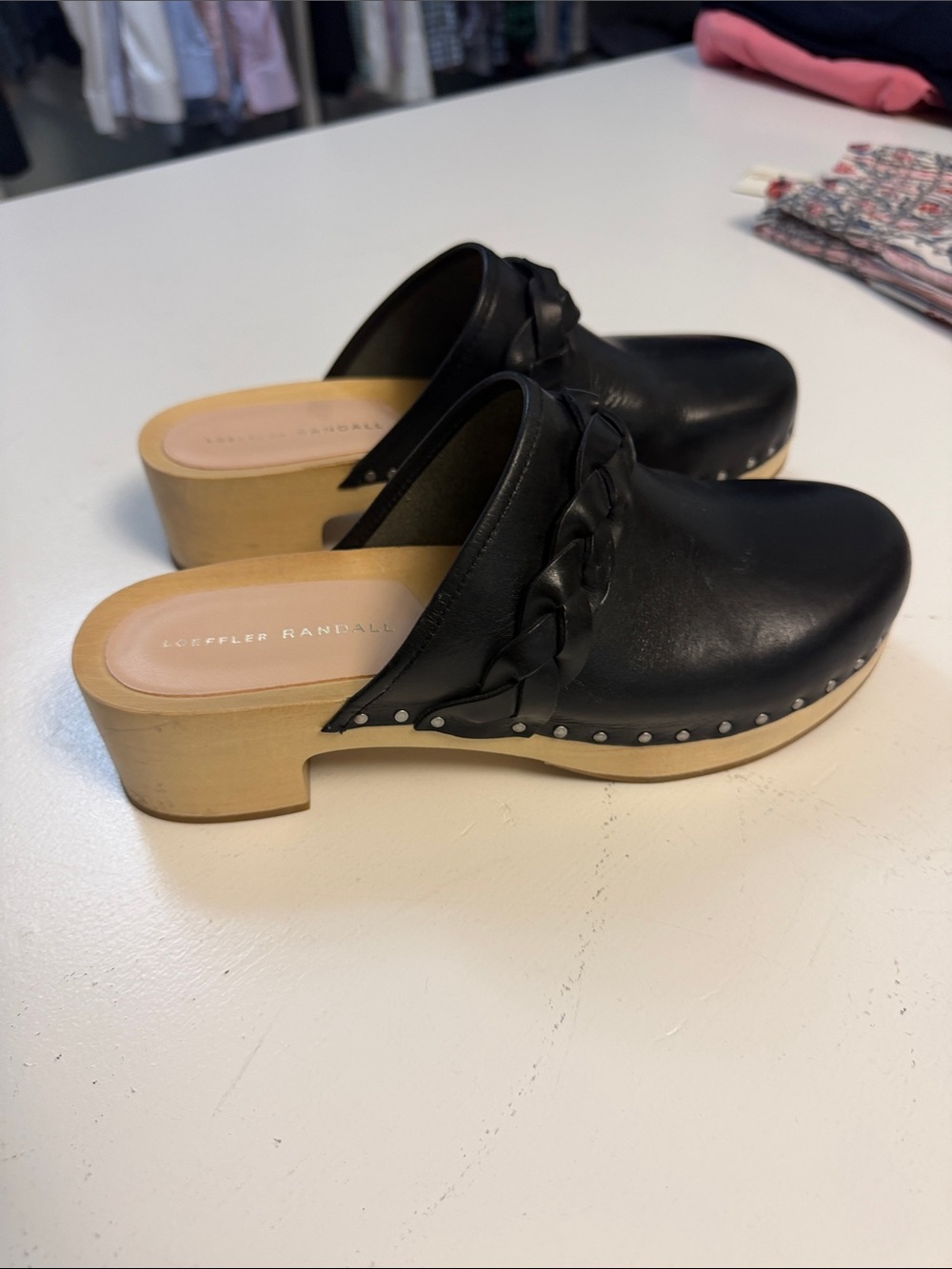 Loeffler Randall Black Braided Leather Clog Mules